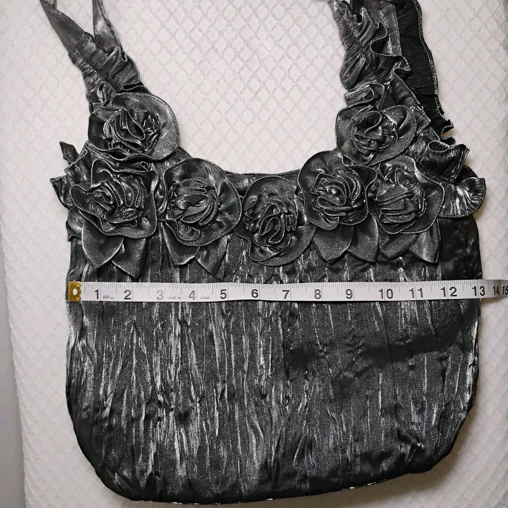 Metallic Crinkled Rose Sack Shoulder Bag Futuristic Space Cadet Coquette Fantasy - Picture 6 of 7